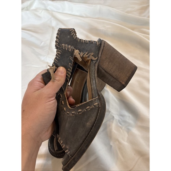 Farylrobin Loki Full Leather Chunky Heel‎ Sandal Womens Size 7.5 Gray Black - Picture 4 of 11